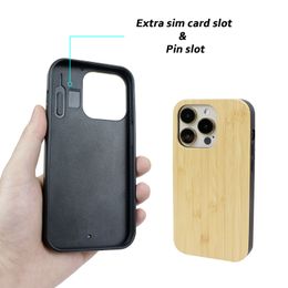 New Bamboo Shockproof Straight edge Phone Cases For iPhone 15 Fashion Blank Cover