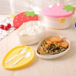 Lunch Boxes Bags Kids Cute Strawberry Shape Lunch Box With Fork Spoon 2 Layer Food Grade Large Capacity Food Fruit Storage Bento Box