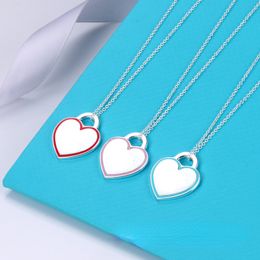 Designer Pendant Necklaces Simple Love Enamel Blue Red Pink Heart Necklace Female Ins European and American Heart Pendant Clavicle Chain