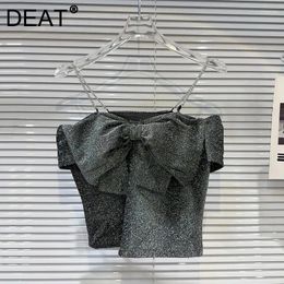 Women's Tanks 2024 Summer Elegant Metal Chain Shoulder Strap Bright Silk Fabric Bow Tank Top For Women Camisole 11XX9250