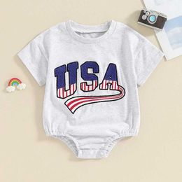 Rompers 4th of July Baby Boy Girl Outfit Newborn Toddler Bubble Romper Retro Fourth Of July USA Bodysuit Clothes H240508