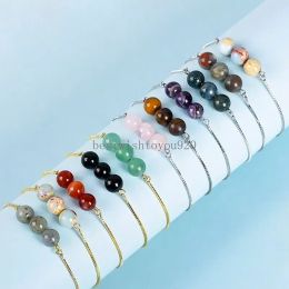 Natural Stone Tiger Eye Red Agate Rock Beaded Bracelets for Women Men Amethyst Rose Quartz Adjustable Bracelet Fashion Jewelry