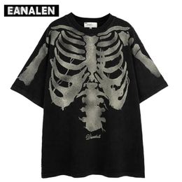 Retro skull graphic T-shirt for men oversized street clothing boyfriend style Gothic Harajuku casual function T-shirt womens apron 240429