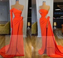 New Designer Simple Elegant Orange Strapless Evening Plus Size Sweep Train Formal Dresses Prom Wear vestido de novia robes 2023 0509