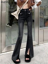 Women's Jeans Slit Flare Women Skinny Sexy Korean Fashion Vintage High Waist Streetwear Chic Temperament College Sweet Denim Trousers
