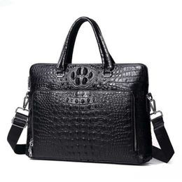 Luxury Design Mens Briefcase Genuine Leather Laptop Document Case Fashion Attache Messenger Bag Tote Portfolio Black Crocodile LJ201012 244Z