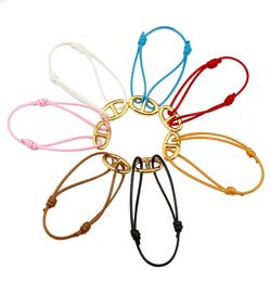 Colour Wax Rope Pig Nose Hand Rope Adjustable Length Stainless Steel Jewellery Couple European and American Fashion Bracelet Manufact7014385