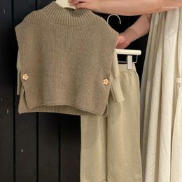 Clothing Sets Girls Spring Autumn Three Piece Loose Undershirt Sweater Knit Vest Pant Soft All-match Fashion Outdoor
