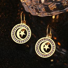 Dangle Earrings Stainless Steel 2024 Trend Moon Stars 3A Zircon Crystal Fashion Charm For Women Jewellery Party Gifts