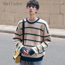 Men's Sweaters Preppy Vintage Pullover Men Korean Loose Trendy Couple Wear Winter Long-Sleeved Hong Kong Style O-Neck Knitted Wool Sweater