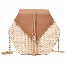 Evening Bags 2024 Hexagon Mulit Style Straw Bag Leather Handbag Women Summer Rattan Handmade Woven Beach Circle Bohemia Shoulder