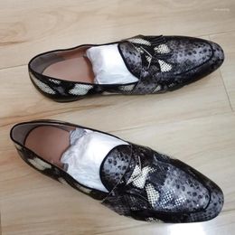 Casual Shoes Mixed Colours Italy Snake Skin Pattern Leather For Men Fashion Tassel Loafers Slip On Flats Mens