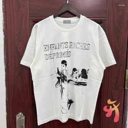 Men's T Shirts 24ss Enfants Riches Deprimes Short Sleeve Men Women Vintage Street Hollow Letters Round Neck Top ERD