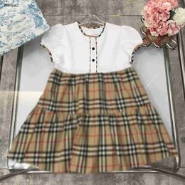 Luxury baby skirt Splicing design summer Princess dress Size 100-150 CM kids designer clothes Khaki plaid skirt hem girls partydress 24May