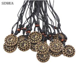 Fashion Jewellery Whole 12PCSLOT Imitation Bone Carved Tai Chi Gossip Charm Pendant Necklace For Men Women039s Amulet MN6184924479