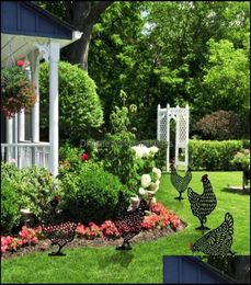 Garden Decorations Patio Lawn Home 15 Pcs Chicken Yard Art Outdoor Backyard Stakes Metal Hen Decor High Quality Park Ornaments Dr6078043