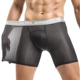 Underpants Man Underwear Quick Dry Sports Boxers Mesh Breathable Elastic U Convex Bulge Boxer Shorts Sexy See Through Panties