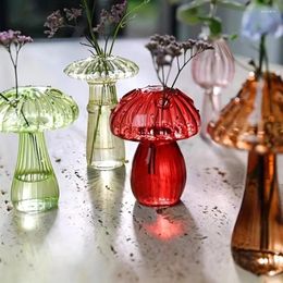 Vases Glass Colorful Mushroom Vase Nordic Style Indoor Home Decoration Hydroponic Flower Arrangement Ornament Desktop Decor