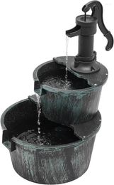 Garden Decorations 27-Inch 2-Tier Outdoor Water Fountain Freestanding Rustic Cascading Waterfall With Electric Pump For Teal Blue