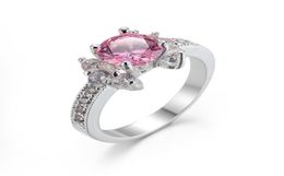 Whole 6 PcsLot Luckyshine Daily Jewellery Holiday Gift Fire Flower Pink Cubic Zirconia Gemstone 925 Silver Plated Women Ring NE7964707