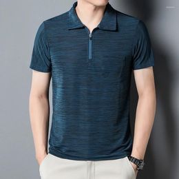 Men's Polos 2024 Minimalist Business Casual Pullover Half Zipper Ice Silk Summer Fashion Commuter Solid Color POLO Shirt Top