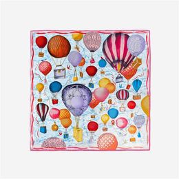 Scarves Twill Silk Scarf Women Hot Air Ballon Painting Square Wraps Bandana Small Hijabs Foulards Tie Headband 53CM Q240508