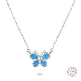 Pendant Necklaces Fashion newest original design good quality sterlsilver 925 jewelry main stone opal blue butterfly necklace for women J240508