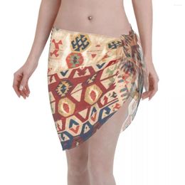 Aksaray Tribal Antique Turkish Kilim Swimwear Pareo Scarf Cover Ups Women Perspective Skirt Lace-up Beach Bikini Wrap