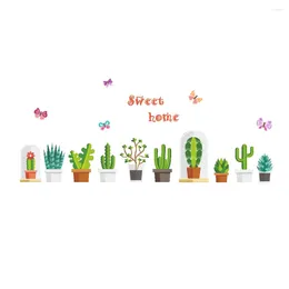 Wall Stickers DIY CARTOON Cactus Potted Plant Sticker Living Room Bedroom Home Decoration Mural Art Decor