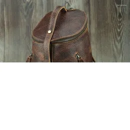 Backpack Unique Real Genuine Leather Circular Male Female Travlling Bagpacks For Ipad Small Portable Men Shoulder Bags