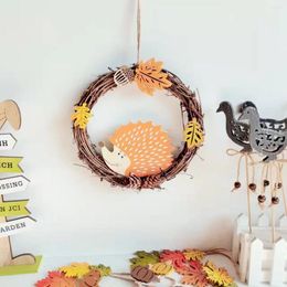 Decorative Figurines Nordic 2024 DIY Easter Rattan Circle Wall Hanging Creative Gift Small Hedgehog Harvest Festival Pendant