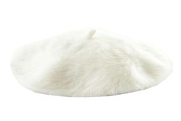 DOUBCHOW Womens Rabbit Fur French Style Beret Hat Beanie Cap Winter Warm Teenagers Girls Solid Colour White Black Baret Flat Hat 202906202