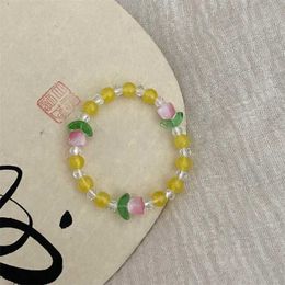 Wedding Bracelets New Korean Elegant Tulip Flower Charm Bracelet for Women Girl Colourful Sweet Floral Crystal Beaded Bracelet Wedding Jewellery Gift