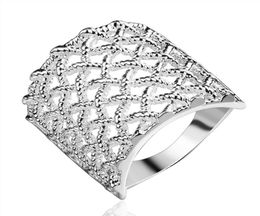 Brand new Plated sterling silver Mesh ladies ring DJSR543 US size 8 fashion design unisex 925 silver plate Band Rings jewelry1355031