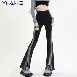 Women's Jeans Tie Dyed Black Grey Flare Women Chic Casual Streetwear High Waist Wide Leg Baggy Straight Trousers Y2k Mom