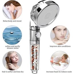 Bathroom Shower Heads 3 Modes Adjustable SPA Shower Head High Pressure Saving Water One Button to Stop Function Filter Balls Bathroom Accessories