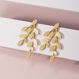 Dangle Earrings Gold Colour Metal Leaves Women Earring Stud MaBlack Paiting Leaf Drop Girls Cute Summer Gift Jewellery Party