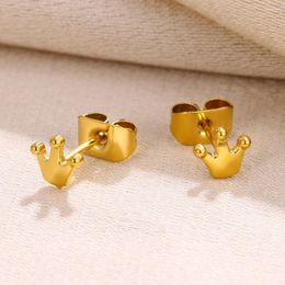 Stud Earrings Crown For Women Gold Color Stainless Steel 2024 Trend Femme Waterproof Piercing Ear Jewelry Aretes Mujer