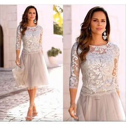 Elegant Mother Of The Bride Dresses Lace 3/4 Long Sleeves Short Prom Party Gown Plus Size Wedding Guest Dress Vestidos 0509