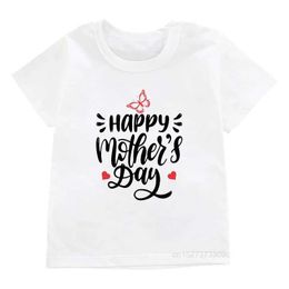 T-shirts Boys white T-shirt Happy Mothers Day printed childrens T-shirt girl flower heart pink T-shirt baby short sleeved Mothers Day clothingL2405