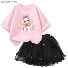 Clothing Sets Summer girl cute dog print T-shirt and Tutu Skirt two-piece clothing set for parties birthdays Christmas costumes 2024L2405L24045