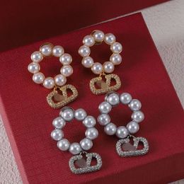 luxury earrings designer V Letter Full Diamond Pearl Earrings Womens Fashion Trend Personalised Silver Needle Earrings