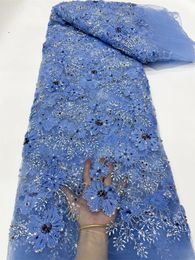 Beautiful Nigerian French Tulle Sequins Bead Lace Fabric High Quality Net Lace African Lace Fabric For Wedding Party DX 240508