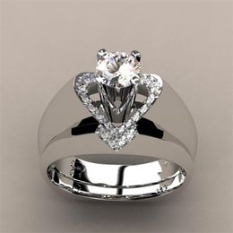 US Size 4-12 Top Sell Drop Shipping Luxury Jewellery 925 Sterling Silver Couple Rings Pave CZ Heart Women Wedding Bridal Ring For Lover G 221W