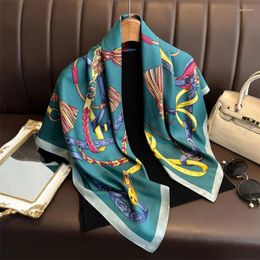 Scarves Luxury 2024 90 90cm Print Silk Scarf Headband Foulard Ribbon Wraps Hairband Neckerchief Female Shawls Bandanna Square