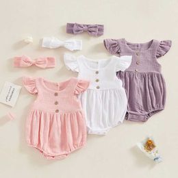 Rompers Baby Girl Outfits Newborn Cotton Linen Romper Toddler Summer One Clothes Vintage Infant Ruffle Bodysuit H240508