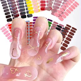 16Tips Transparent Semi Cured Gel Nail Patch Strips Pure Color Gel Nail Polish Wraps Full Cover Gel Sticker 240509