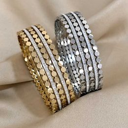 Bangle Multiple Rows Round Nails Double Row Rhinestones Stainless Steel Brangle Bracelet for Women Cuff Wristband Jewelry Accessories T240509