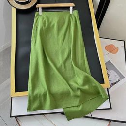 Skirts Maxdutti French Fashion Country Style Retro Skirt Women Cotton Linen Casual Ladies High Waist Asymmetric Mid