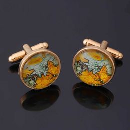 Cuff Links World Map Time Gemstone Cufflinks Wedding Retro Personalised Gift Father Tie Clip French Shirt Cufflinks Q240508